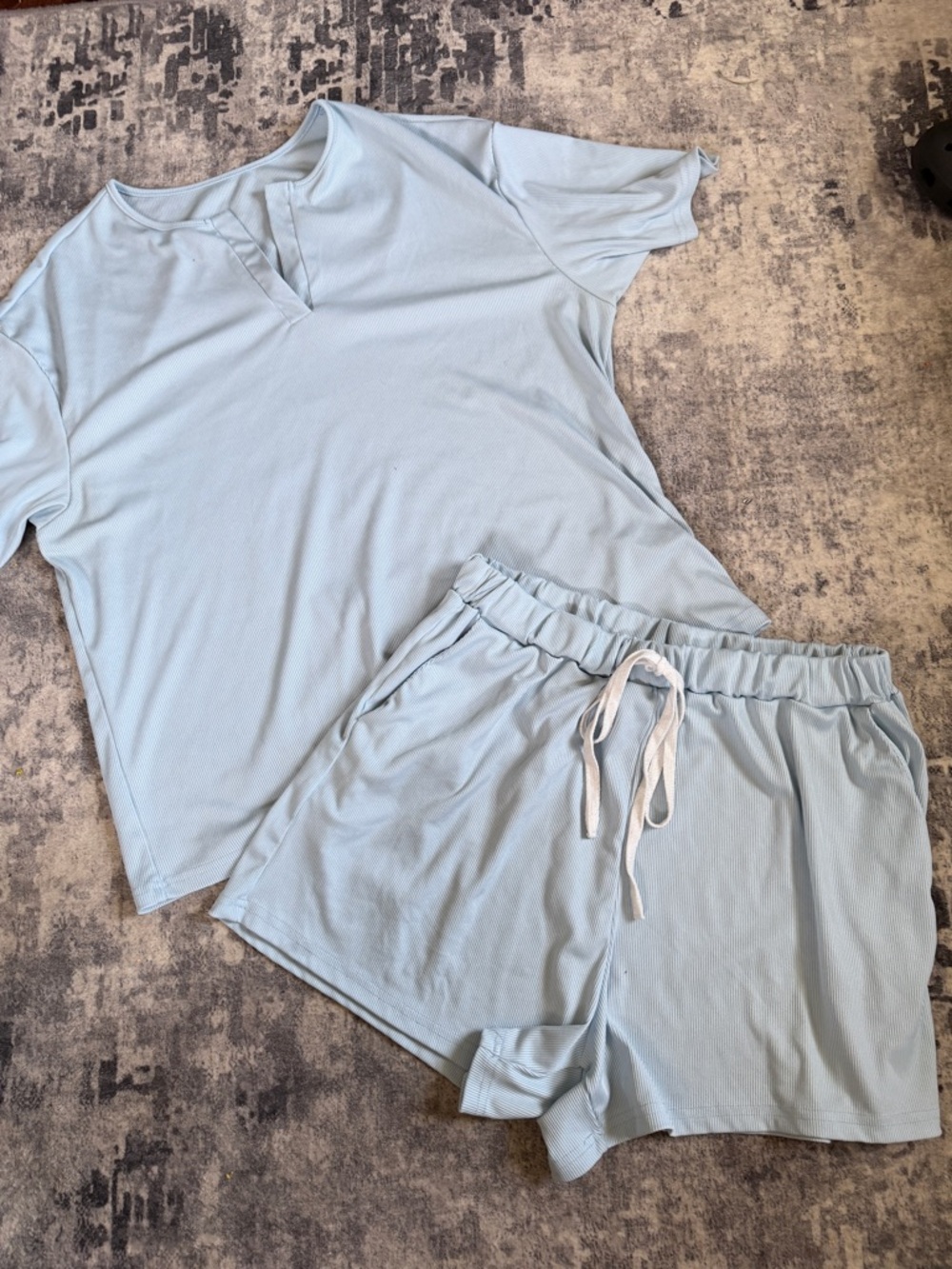 Light Blue Ribbed Two-Piece Lounge Set - Picture 3 of 7